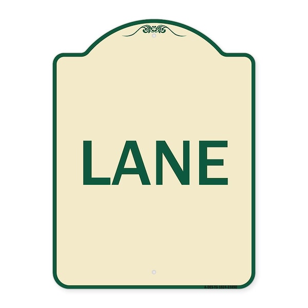 Designer Series Sign-Lane, Tan & Green Heavy-Gauge Aluminum Sign, 24" x 18", TG-1824-23890